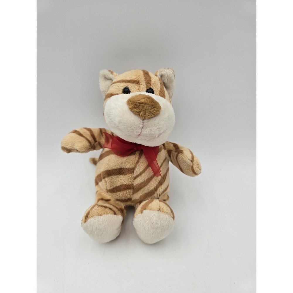 Snuggie Toy‎ Tiger Cat Red Bow Plush Beanie Soft Stuffed Animal